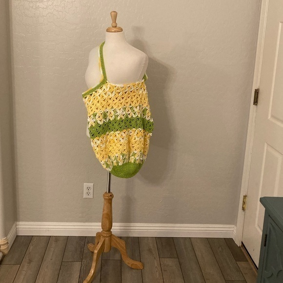 Vintage Handbags - Vintage Handmade Quilt Granny Crotchet Large Crossbody Shopping Bag